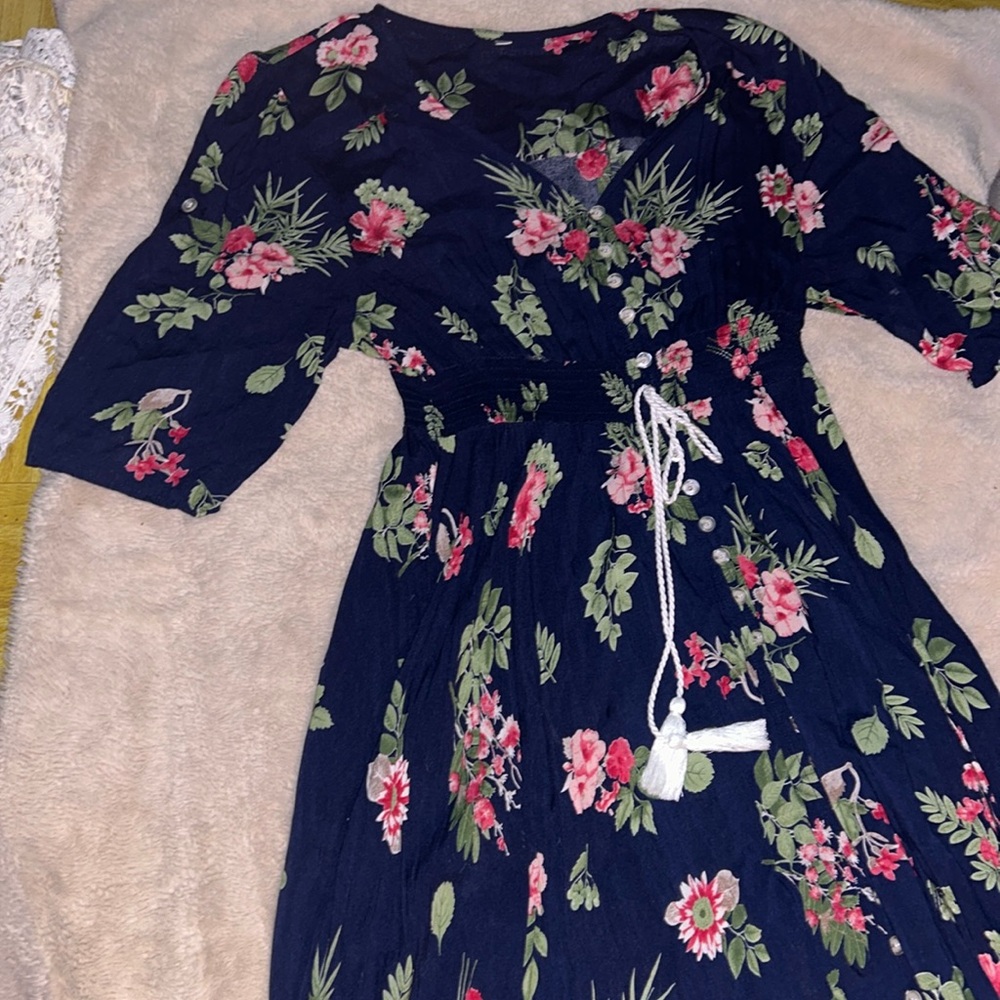 Long Maxi Flowy Navy Blue Flower Dress